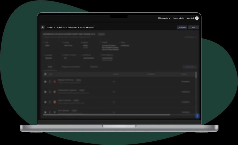 Course page interface of Learning Platform